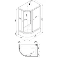 Душевая кабина Коралл 120×80 В правая, 1/4 круга, средний поддон, белый, мозаика, ДН4