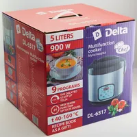 Мультиварка Delta DL-6517, черная, 900 Вт, 5 л, 9 программ, книга рецептов, функция «Шеф-повар»